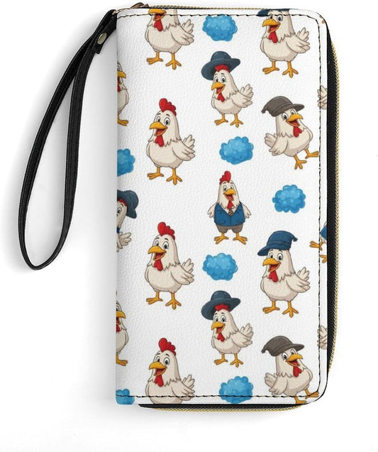 HOTWomen's Wallet Ladies Wristlet, Large Capacity, Zipper Pocket, Perfect for ID Cards, Chicken Cute
