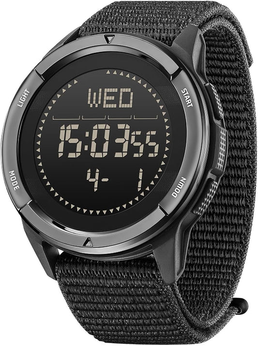HOTDIDITIME Tactical Watches for Men, Military Watches for Men, Waterproof 164FT, Fitness Watch, Mens Digital Watches with Compass, Metronome, Pedometer, Lightweight Breathable Nylon Watch
