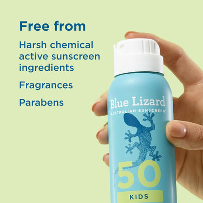 HOTBlue Lizard Kids Mineral Sunscreen Spray SPF 50+, Brand, Broad-Spectrum UVA/UVB Protection, Water-Resistant, Zinc Oxide Formula, 5 fl oz