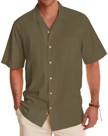 HOTAlimens & Gentle Mens Linen Shirts Cotton Hawaiian Shirts Short Sleeve Button Down Shirts Casual Summer Beach Tops