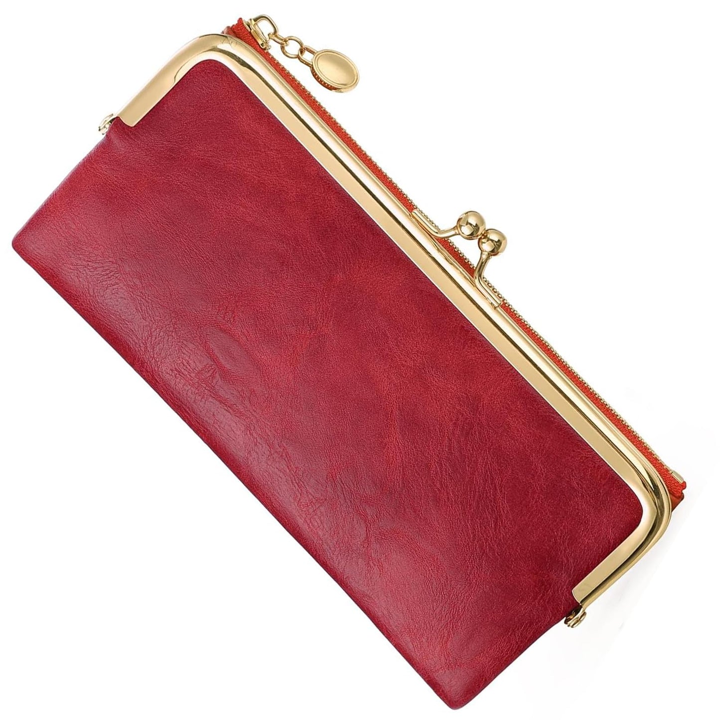 HOTVintage Wallets for Women Large Bifold Kiss Lock Wallet for Women Leather Zip Clutch Coin Purse