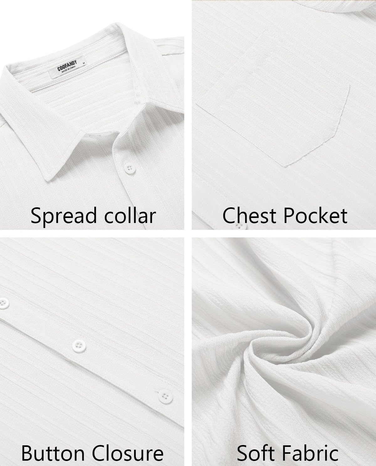 HOTCOOFANDY Men's Casual Button Down Shirts Short Sleeve Textured Summer Beach Shirt with Pocket