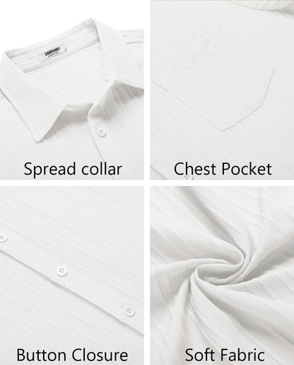 HOTCOOFANDY Men's Casual Button Down Shirts Short Sleeve Textured Summer Beach Shirt with Pocket