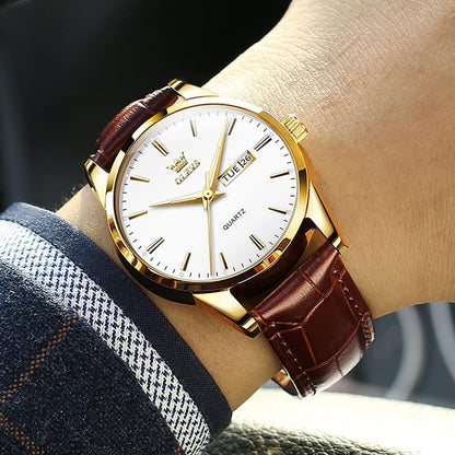 HOTOLEVS Mens Watch Brown Leather Band Dress Watch for Men Quartz Waterproof Men's Wrist Watch 38MM Gold Case Easy to Read Day Date Business Casual Men Watches Gifts for Him Relojes para Hombres