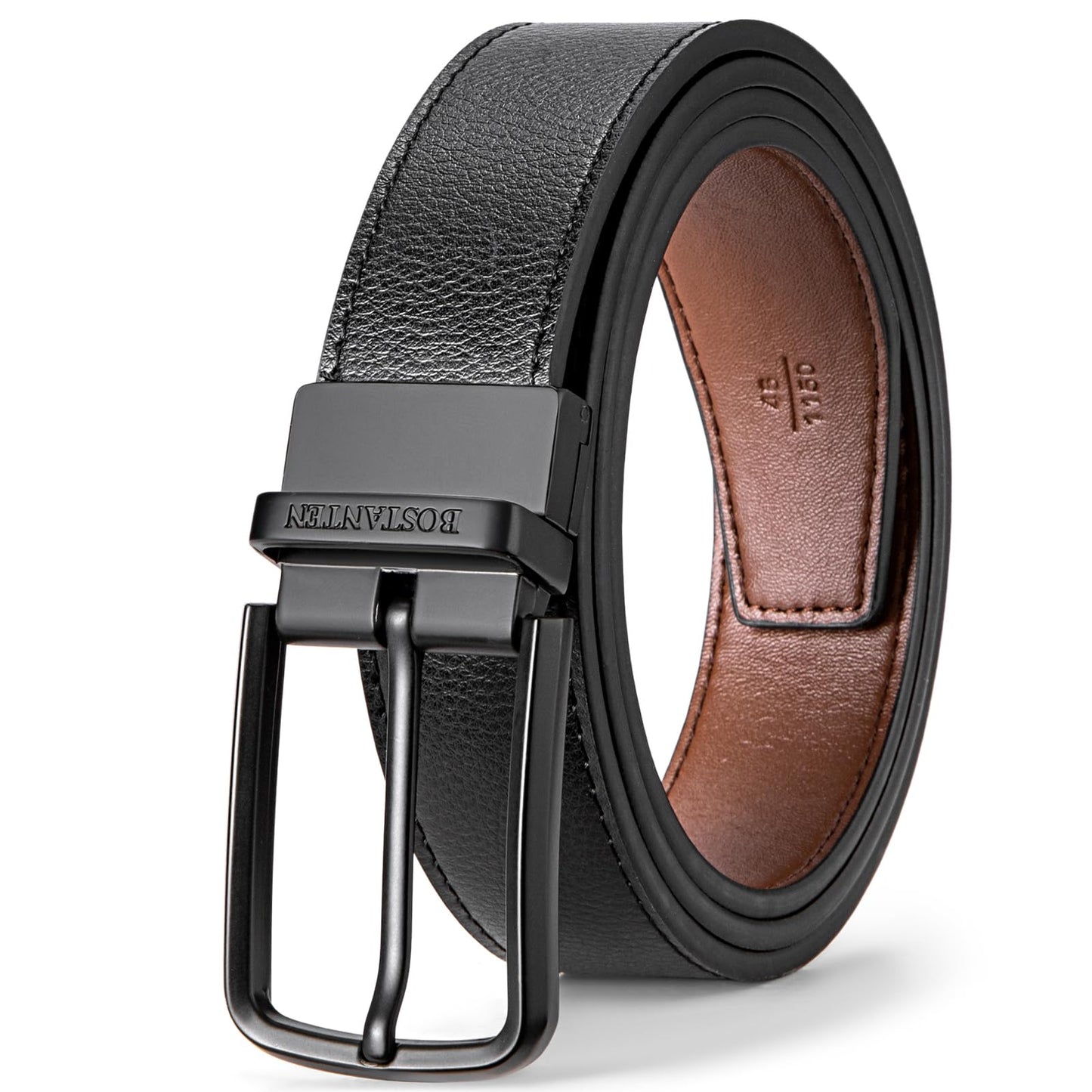 HOTBOSTANTEN Belt Men Leather Reversible Belts for Men 1 3/8" for Casual Golf Dress Pants, Two-in-One Belt Gift
