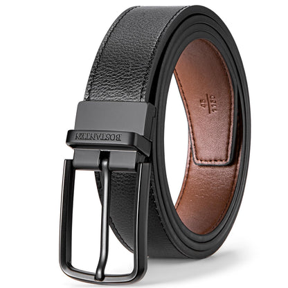 HOTBOSTANTEN Belt Men Leather Reversible Belts for Men 1 3/8" for Casual Golf Dress Pants, Two-in-One Belt Gift