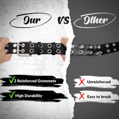 HOTBELTROAD Double Grommet Studded Belt with Detachable Chain Goth Belt for Men Women Punk Rock Metal for Jeans Pants