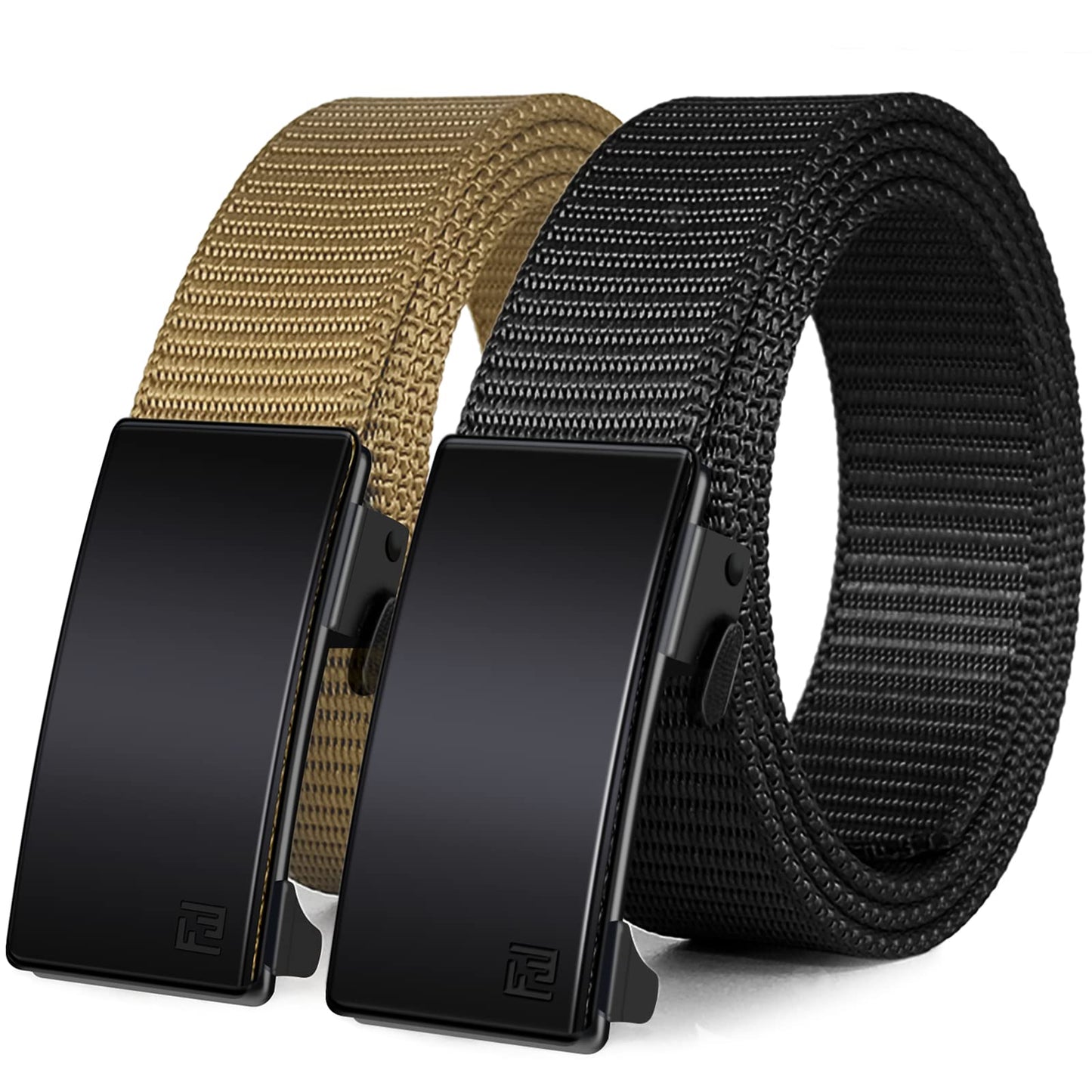 HOTWONDAY Ratchet Belts for Men 2 Pack Nylon Web No Hole Automatic Buckle Heavy Duty Work Belt for Golf Tactical Outdoor Hiking