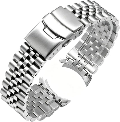HOTJuntan Stainless Steel Curved Ends Tapered 18mm 20mm 21mm 22mm 23mm 24mm Metal Watch Band Flexible Watch Strap Replacement Bracelet Deployment Double Flip Lock Buckle Silver Black