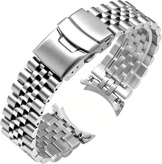 HOTJuntan Stainless Steel Curved Ends Tapered 18mm 20mm 21mm 22mm 23mm 24mm Metal Watch Band Flexible Watch Strap Replacement Bracelet Deployment Double Flip Lock Buckle Silver Black