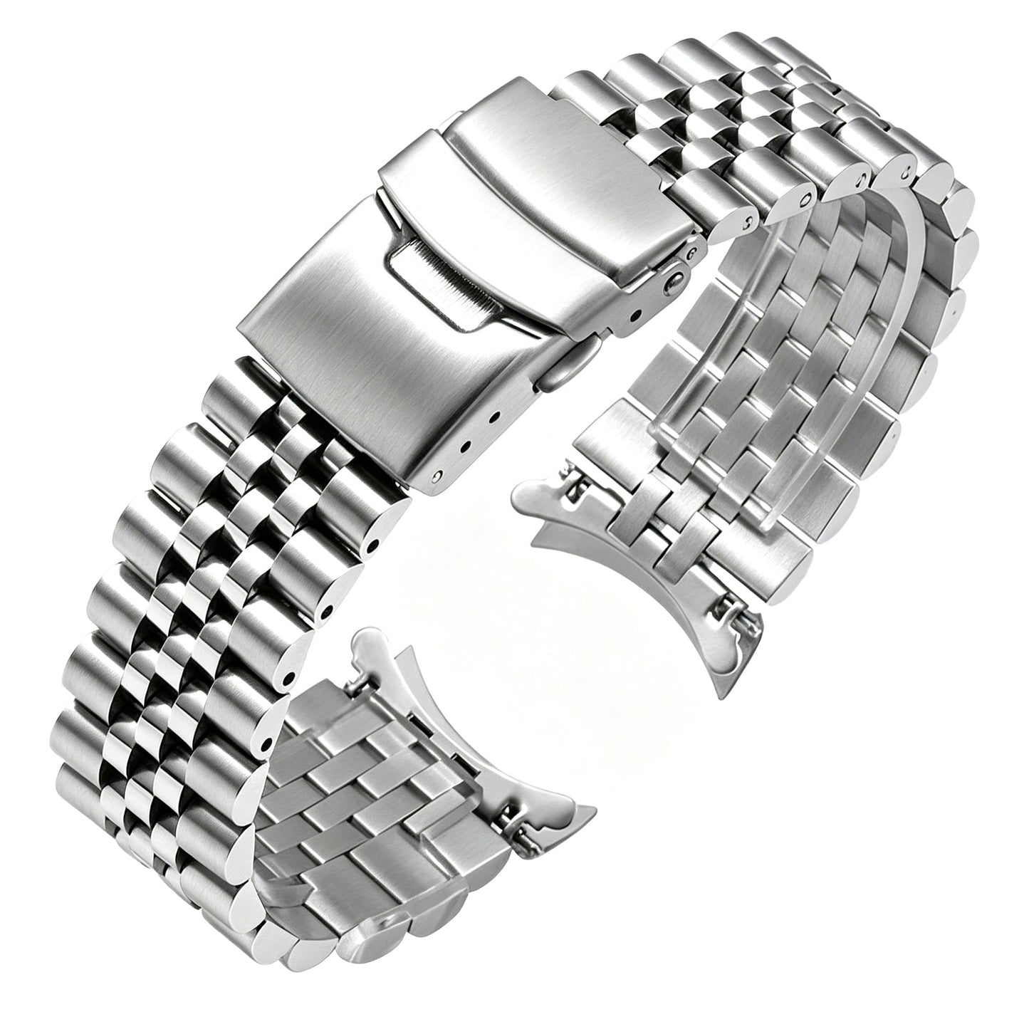 HOTJuntan Stainless Steel Curved Ends Tapered 18mm 20mm 21mm 22mm 23mm 24mm Metal Watch Band Flexible Watch Strap Replacement Bracelet Deployment Double Flip Lock Buckle Silver Black