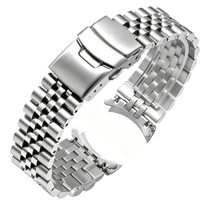 HOTJuntan Stainless Steel Curved Ends Tapered 18mm 20mm 21mm 22mm 23mm 24mm Metal Watch Band Flexible Watch Strap Replacement Bracelet Deployment Double Flip Lock Buckle Silver Black