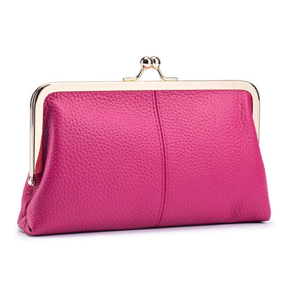 HOTVintage Kiss Lock Leather Wallet for Women, Clutch, Orange | Genuine Leather, Multi-card Slots Card Holder Clutch Purse Travel Wallet