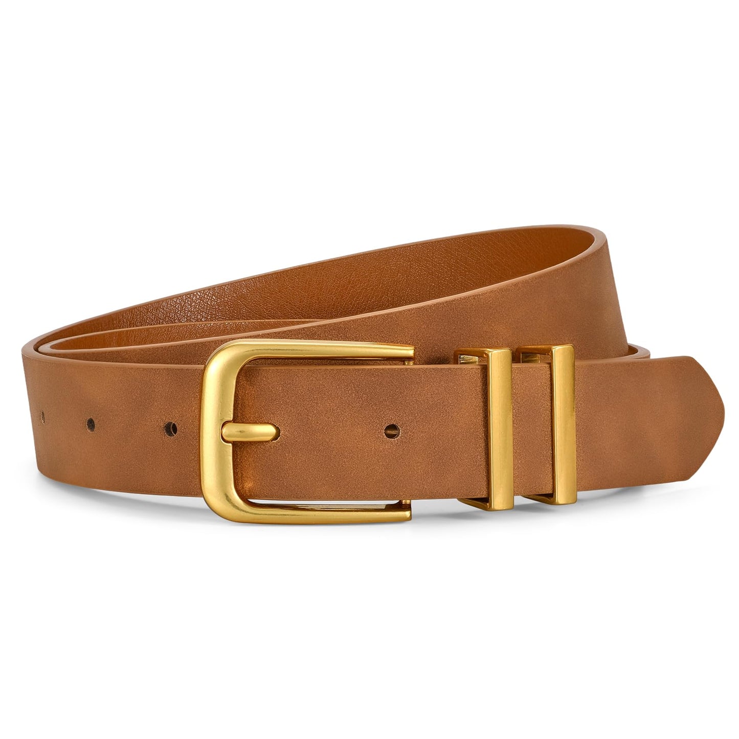 HOTVONMELLI Women's Soft Faux Leather Belt for Jeans Pants Dress Fashion Ladies Waist Belt with Gold/Silvery Buckle