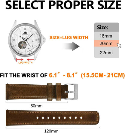 HOTBISONSTRAP Leather Watch Straps, Classic Oil Waxed Leather, Quick Release Replacement Band for Men and Women, Band Width 18mm 20mm 22mm