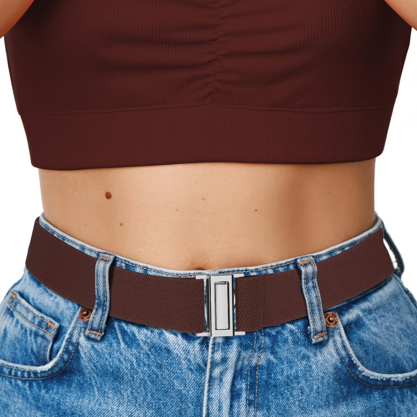 HOTNo Show Elastic Belts for Women with Invisible Flat Buckle Stretch Web Strap Belt for Jeans Pants Dresses