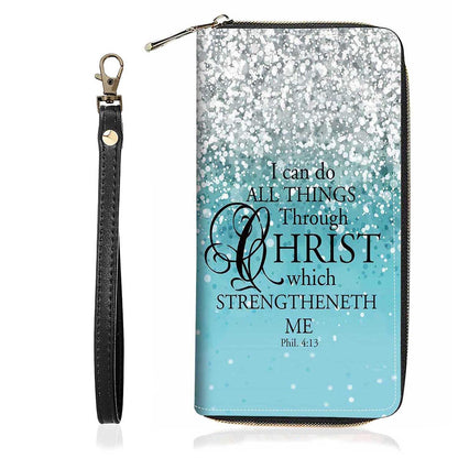 HOTChristian Cross Quote Bible Verse Matthew 19:26 Print Wallet for Women Large Capacity Wallet Credit Card Holder PU Leather Zipper Clutch Purse Phone Wallet
