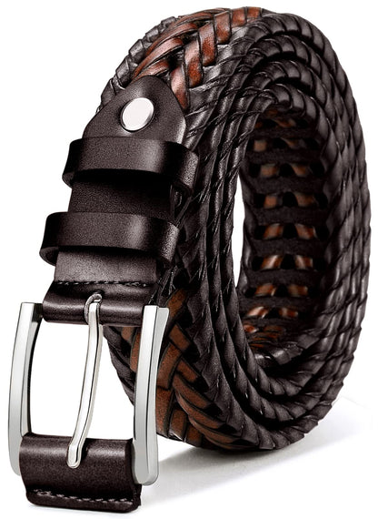 HOTBULLIANT Mens Belts,Leather Woven Braided Belts for Gift Men Casual Jeans Golf