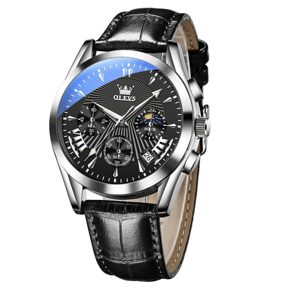HOTOLEVS Men's Casual Leather Watch, Big Face Chronograph Watch for Men, Fashion Easy to Read Dress Watch, Men's Waterproof Luminous Date Analog Watch, Gold/Black/White/Blue Dial