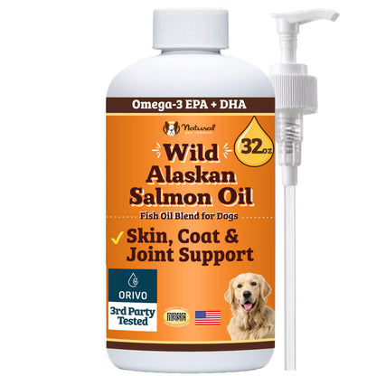 HOTNatural Dog Company Wild Alaskan Salmon Oil for Dogs - Omega 3 Fish Oil Supplement with EPA & DHA for Skin, Coat, Itch Relief, Joints, Heart & Immune Support, Liquid Food Topper, 16 oz