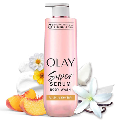 HOTOlay Super Serum Body Wash for Extra Dry Skin, 24hr Long Lasting Rich Hydration, 5+ Ingredient Complex for Bright, Even, Firm, & Luminous Skin, with Collagen Peptide, Vitamin C & Shea Butter, 20 fl oz