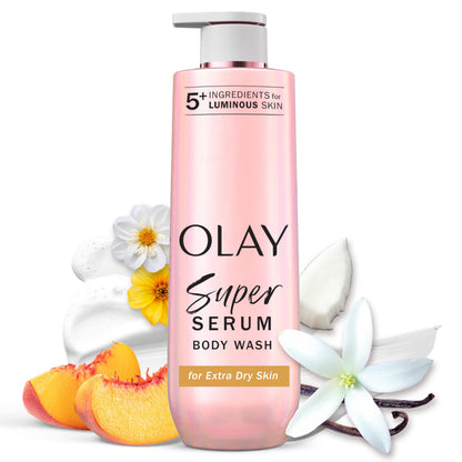 HOTOlay Super Serum Body Wash for Extra Dry Skin, 24hr Long Lasting Rich Hydration, 5+ Ingredient Complex for Bright, Even, Firm, & Luminous Skin, with Collagen Peptide, Vitamin C & Shea Butter, 20 fl oz