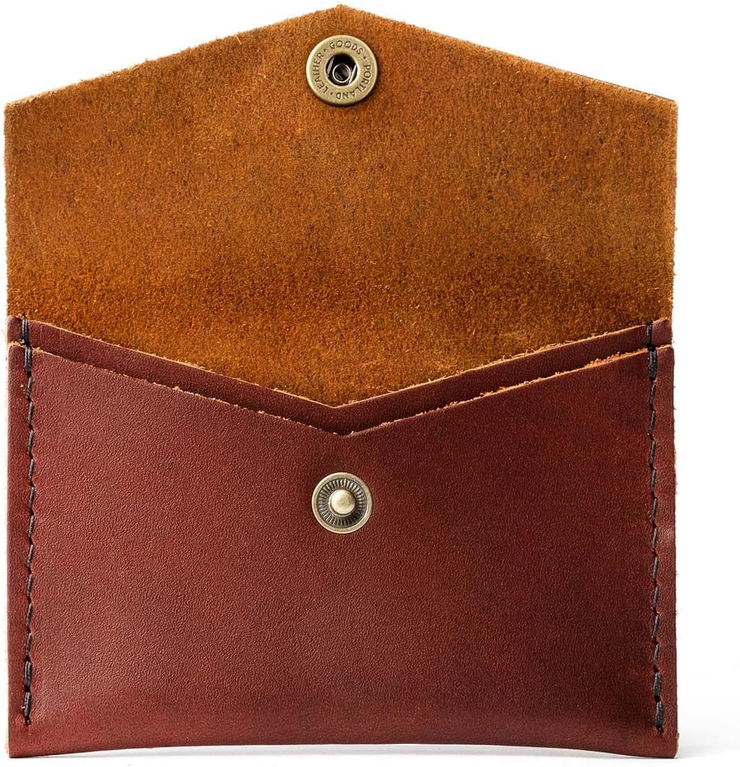 HOTPortland Leather Goods Mini Envelope Wallet for Women – Handmade from the Finest Full-Grain Hides – Features Two Interior Pockets with Secure Snap Closure – Cognac