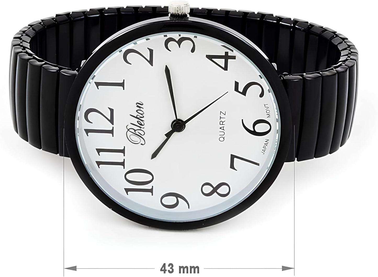 HOTGeneva STC Black Super Large Face Stretch Band Easy to Read Watch