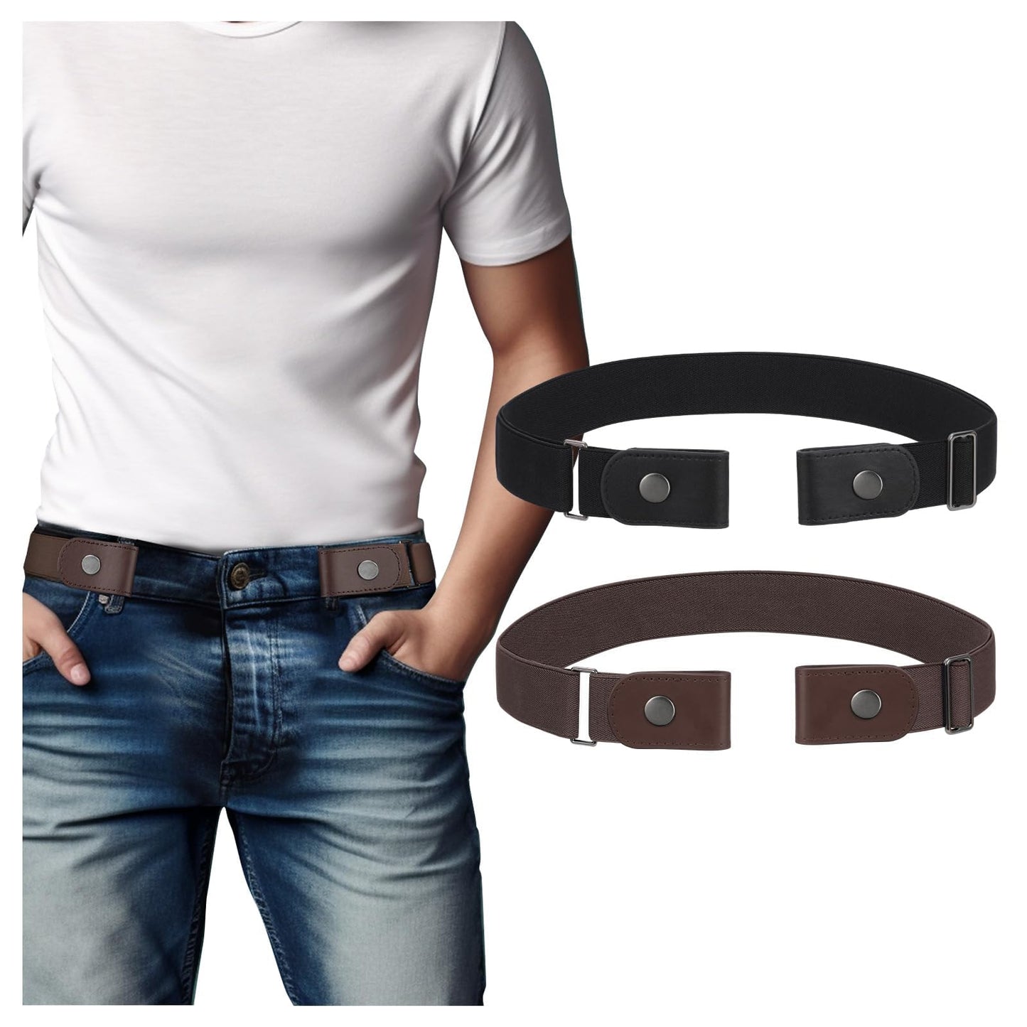 HOTBELTROAD No Buckle Elastic Belt for Men, Invisible Buckleless Stretch Belt for Men Women