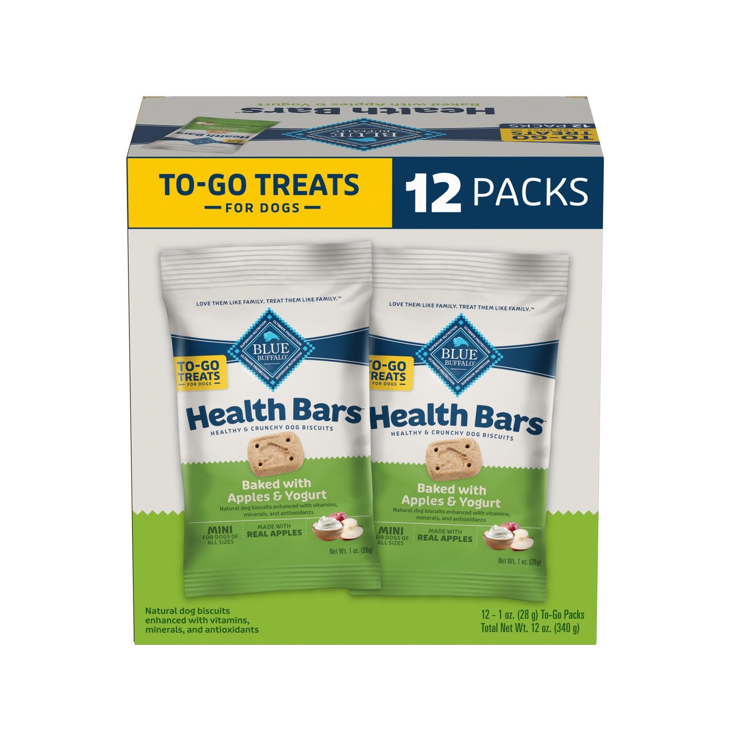 HOTBlue Buffalo Health Bars Apples & Yogurt Crunchy Dog Biscuits, Oven-Baked with Real Apples & Natural Ingredients, Healthy Dog Treats with No Artificial Flavors or Preservatives, Jumbo Box 3.5 lbs.