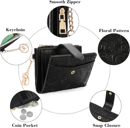 HOTGOIACII Small Wallet for Women RFID Blocking Bifold Leather Wallets Ladies Card Holder with Zipper Coin Pocket Black