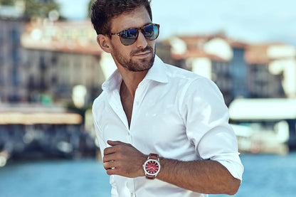 HOTPerry Ellis Solar Powered Mens Watch | Vegan Leather Water-Resistant Analog Wrist Watches for Men | 42mm Case | Relojes para Hombres | Elegant Gift for Man