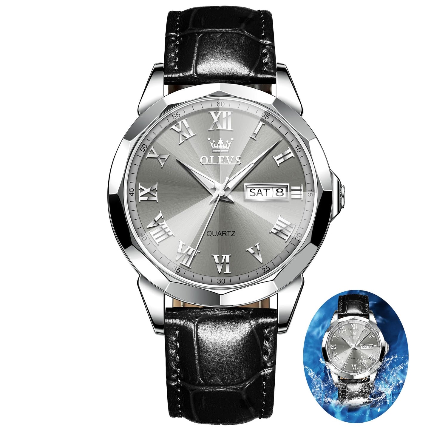 HOTOLEVS Watches for Men Case Waterproof Watches Leather Band Day Date Mens Watch Analog Quartz Chronograph Wristwatches Multi-Function Men's Watch