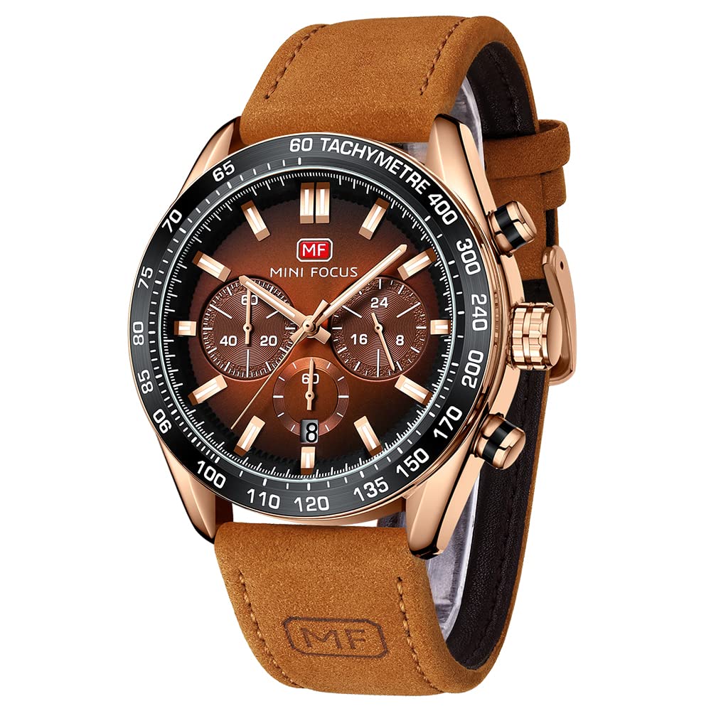HOTMINI Focus Men Watches Business Casual Wrist Watches (Multifunction/Waterproof/Luminous/Calendar) Genuine Leather Band Fashion Watch for Men