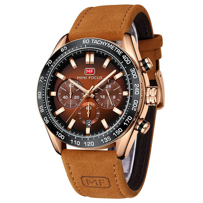 HOTMINI Focus Men Watches Business Casual Wrist Watches (Multifunction/Waterproof/Luminous/Calendar) Genuine Leather Band Fashion Watch for Men