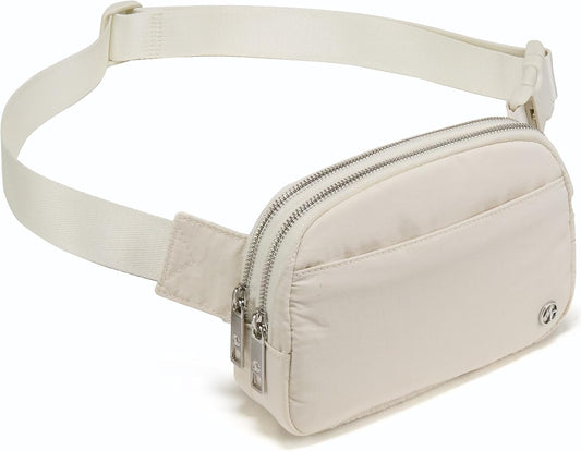 HOTPander Everywhere Belt Bag for Women, 5 Zipper Pockets Nylon Crossbody Fanny Pack Purse (White Opal)