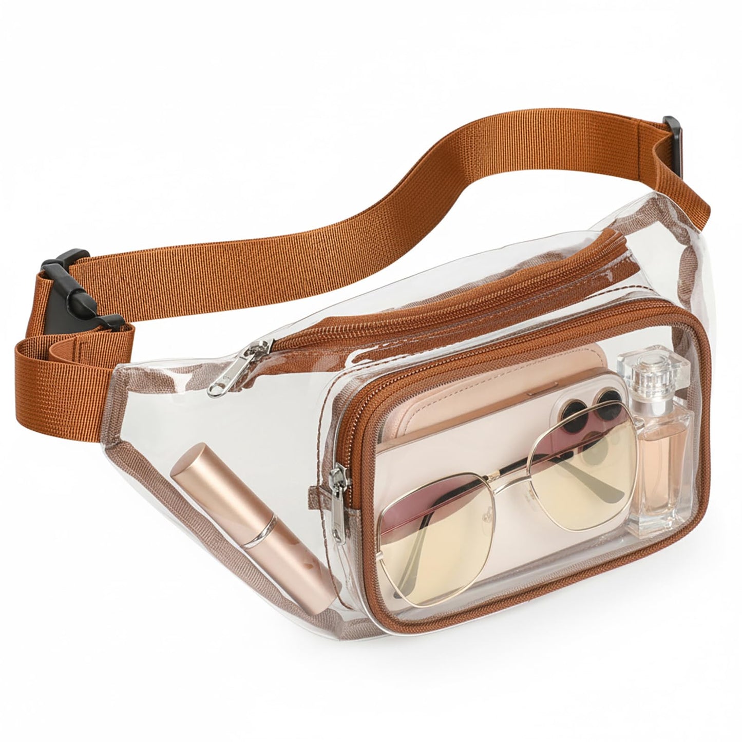 HOTVeckle Clear Fanny Pack Stadium Approved - Waist Belt Bag for Women, Black | Hands-Free Adjustable Strap, 2 Pockets Fit 7.5 in Phone, Water-Resistant for Sports Game Day Concerts Festival