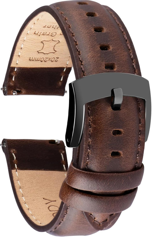 HOTOTTOODY Leather Watch Bands Quick Release, Elegant Top Grain Leather Watch Straps for Men & Women, Choice of Color & Width - 18mm, 19mm, 20mm, 21mm or 22mm Wristbands Bracelet for Watch & Smartwatch