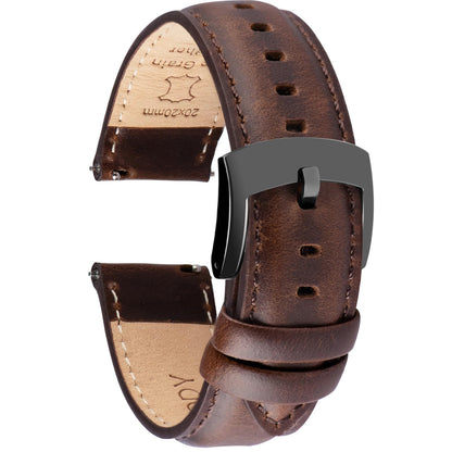 HOTOTTOODY Leather Watch Bands Quick Release, Elegant Top Grain Leather Watch Straps for Men & Women, Choice of Color & Width - 18mm, 19mm, 20mm, 21mm or 22mm Wristbands Bracelet for Watch & Smartwatch