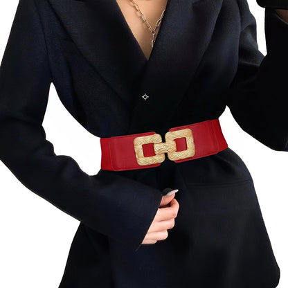 HOTWide Belts for Women Fashion Elastic Belt for Dresses Vintage Waist Belt Ladies Stretchy Belt Gold Buckle