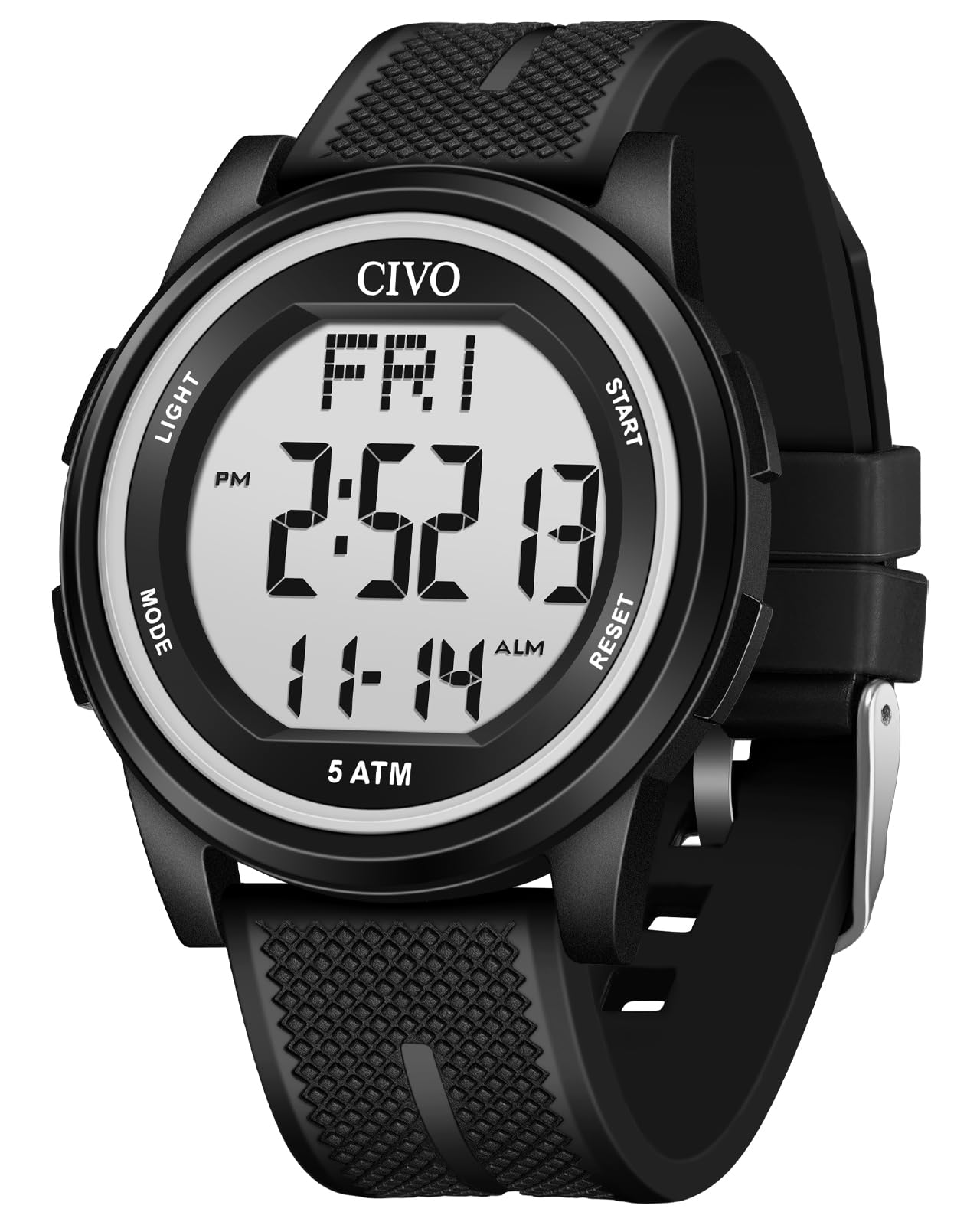 HOTCIVO Digital Watches for Women Men: Waterproof Large Dial Sports Watch 44mm | Ultra-Thin Soft Silicone Wrist Watch with Stopwatch and Alarm for Outdoor Enthusiasts - Running & Camping