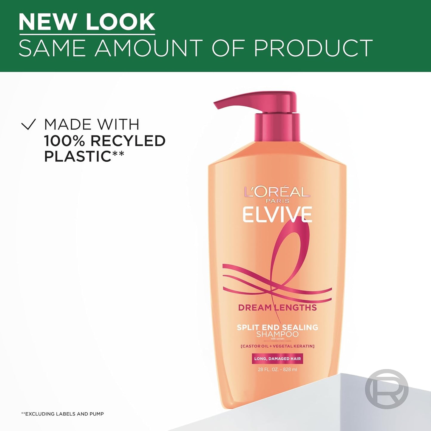 HOTL'Oreal Paris Elvive Dream Lengths Shampoo and Conditioner Set, Seals Split Ends, Hydrating & Strengthening Hair Repair, Fine Castor Oil and Vitamins B3 and B5, 56 Fl Oz Set