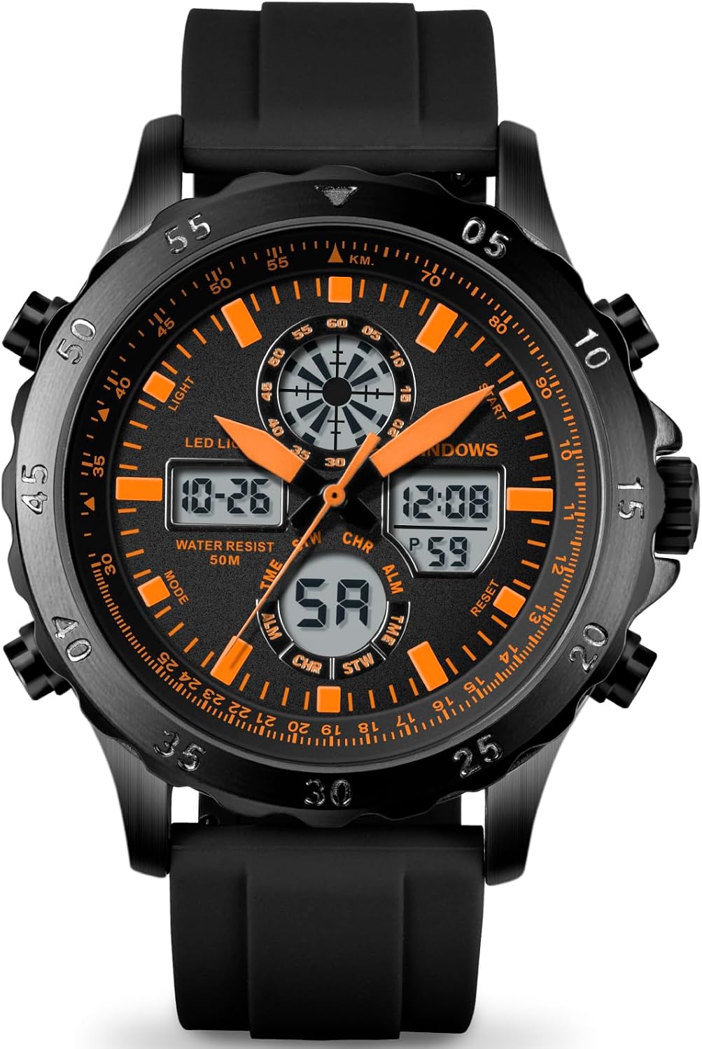 HOTPINDOWS Mens Digital Analog Watches, Multifunction Sport Casual | Dual time display, bright night backlight, daily alarm, precision stopwatch, and splash-proof construction