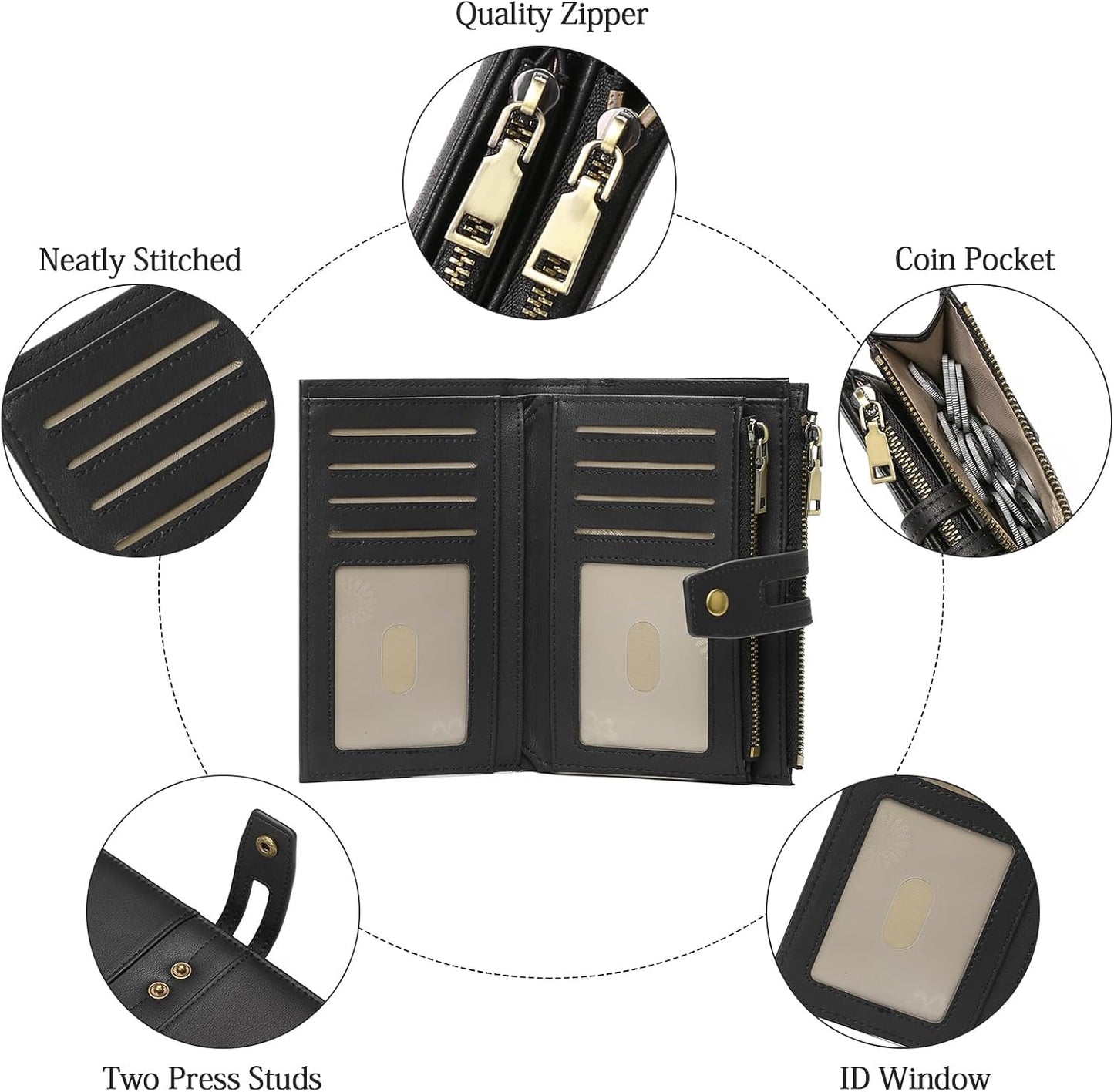 HOTGAEKEAO Wallets for Women Leather RFID Blocking Bifold Double Zipper Pockets Wallet Card Case Purse with 4 ID Windows
