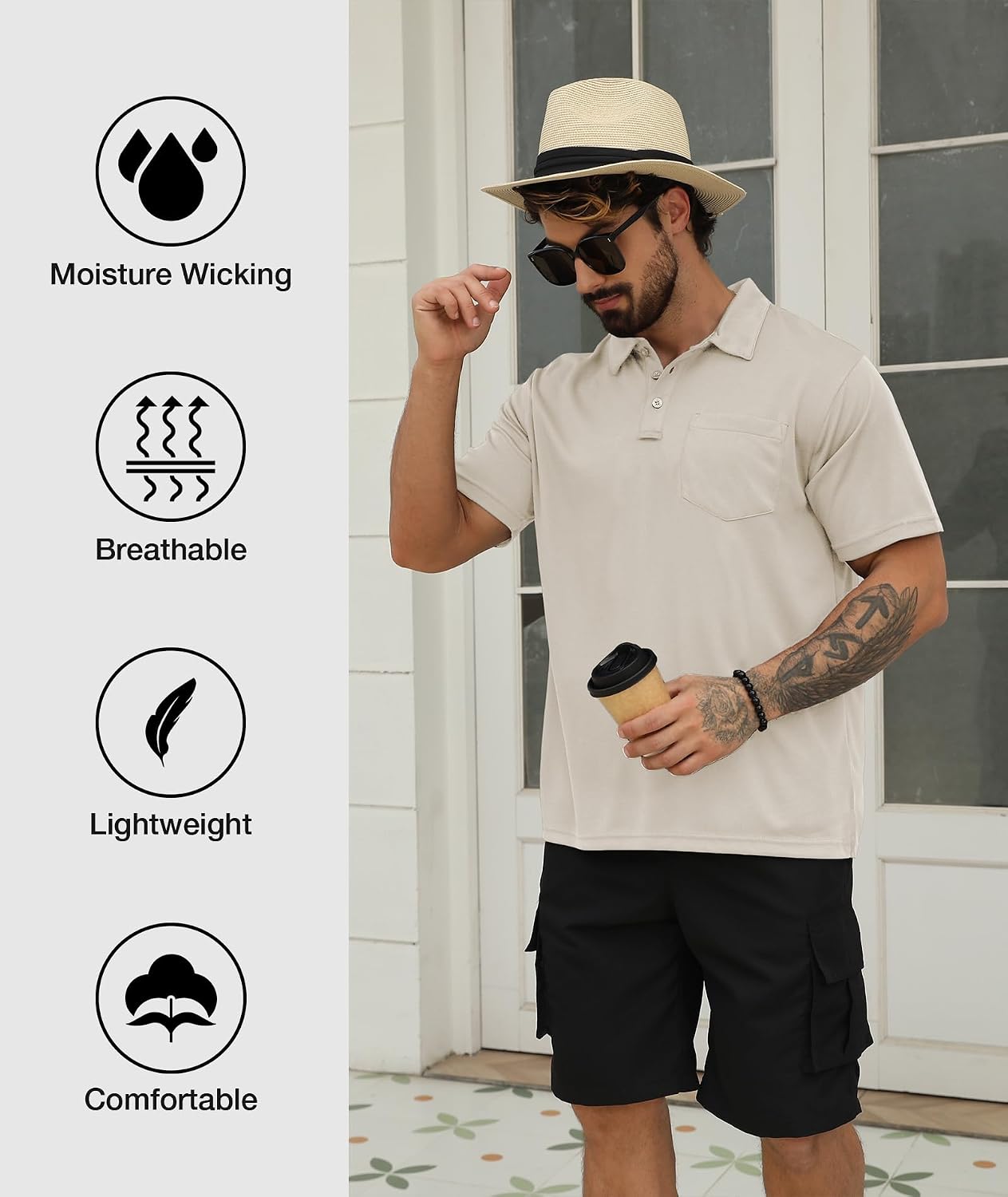 HOTSCODI 5 Pack Mens Pocket Polo Shirts Short Sleeve Multipack Golf Shirt for Men Moisture Wicking Casual Athletic Work T-Shirts