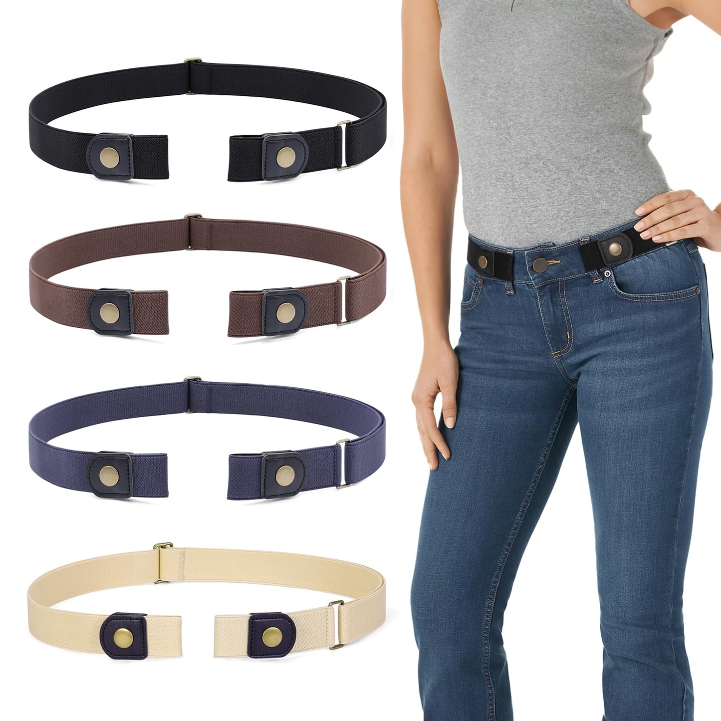 HOTWERFORU 3 Pack 4 Pack No Buckle Invisible Stretch Belt Buckle-Free Elastic Belt for Women and Men
