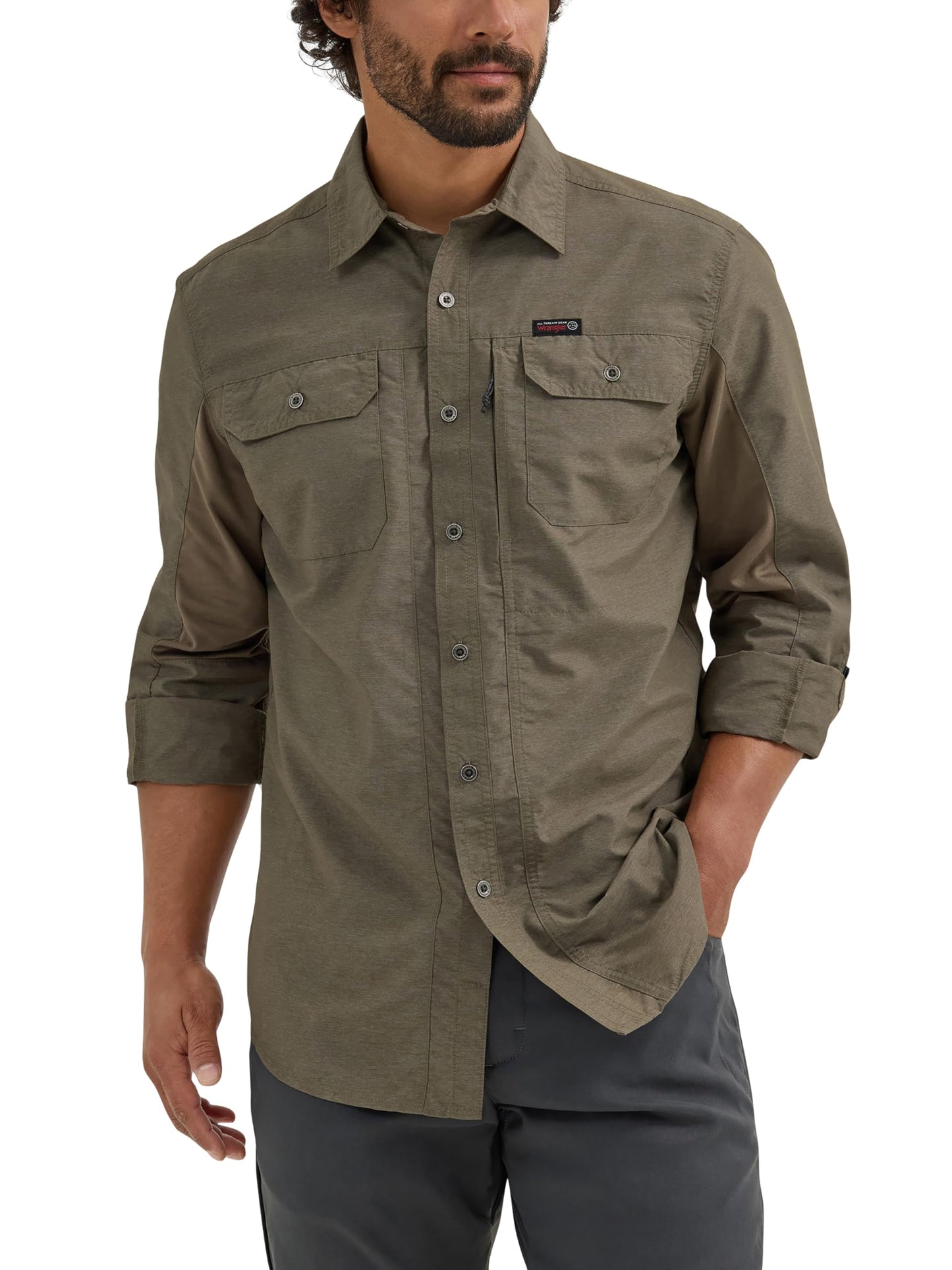 HOTATG by Wrangler Men's Long Sleeve Mixed Material Shirt