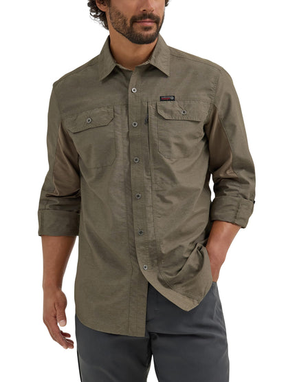 HOTATG by Wrangler Men's Long Sleeve Mixed Material Shirt