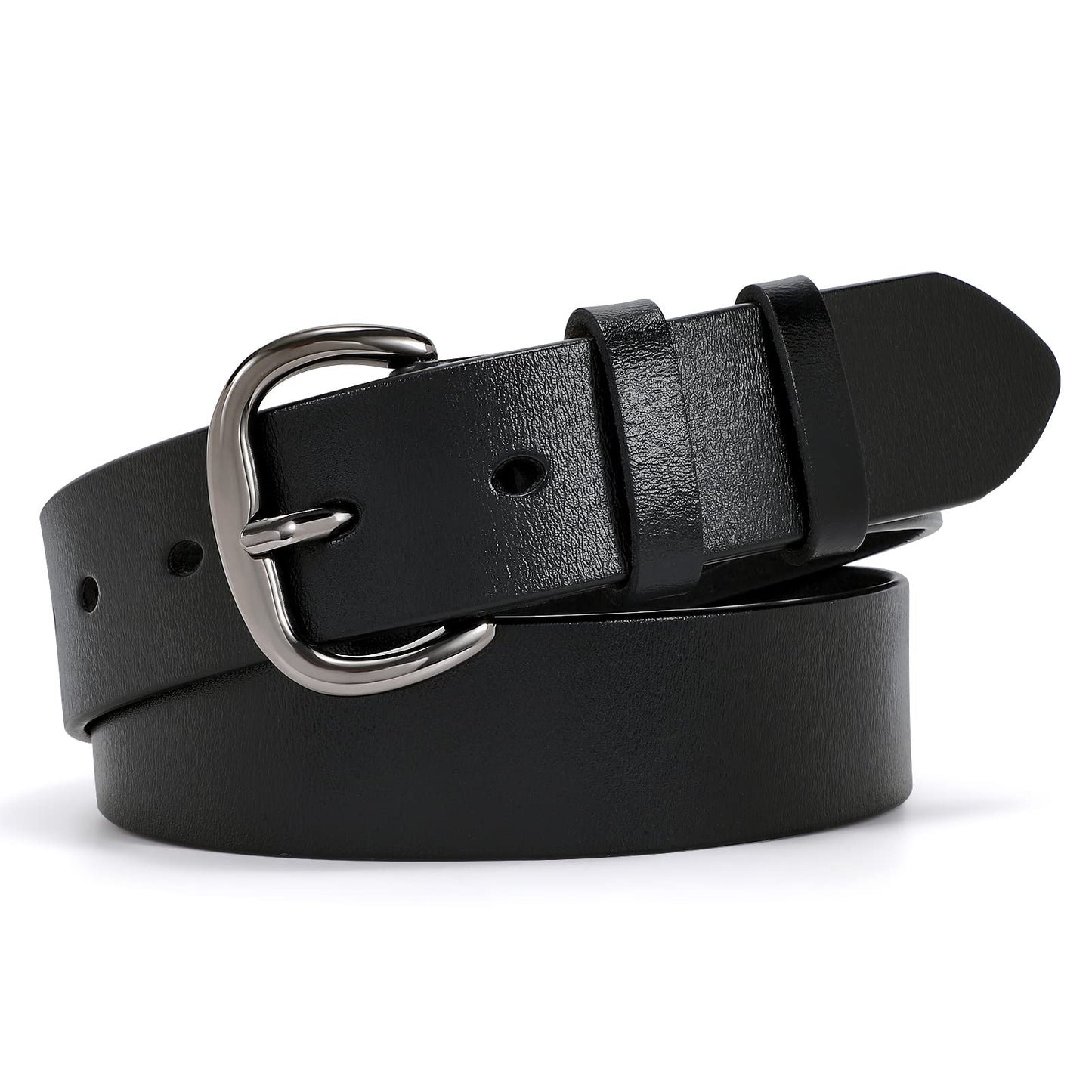 HOTWHIPPY Women Leather Belt for Jeans Pants Dresses Black Ladies Waist Belt with Pin Buckle