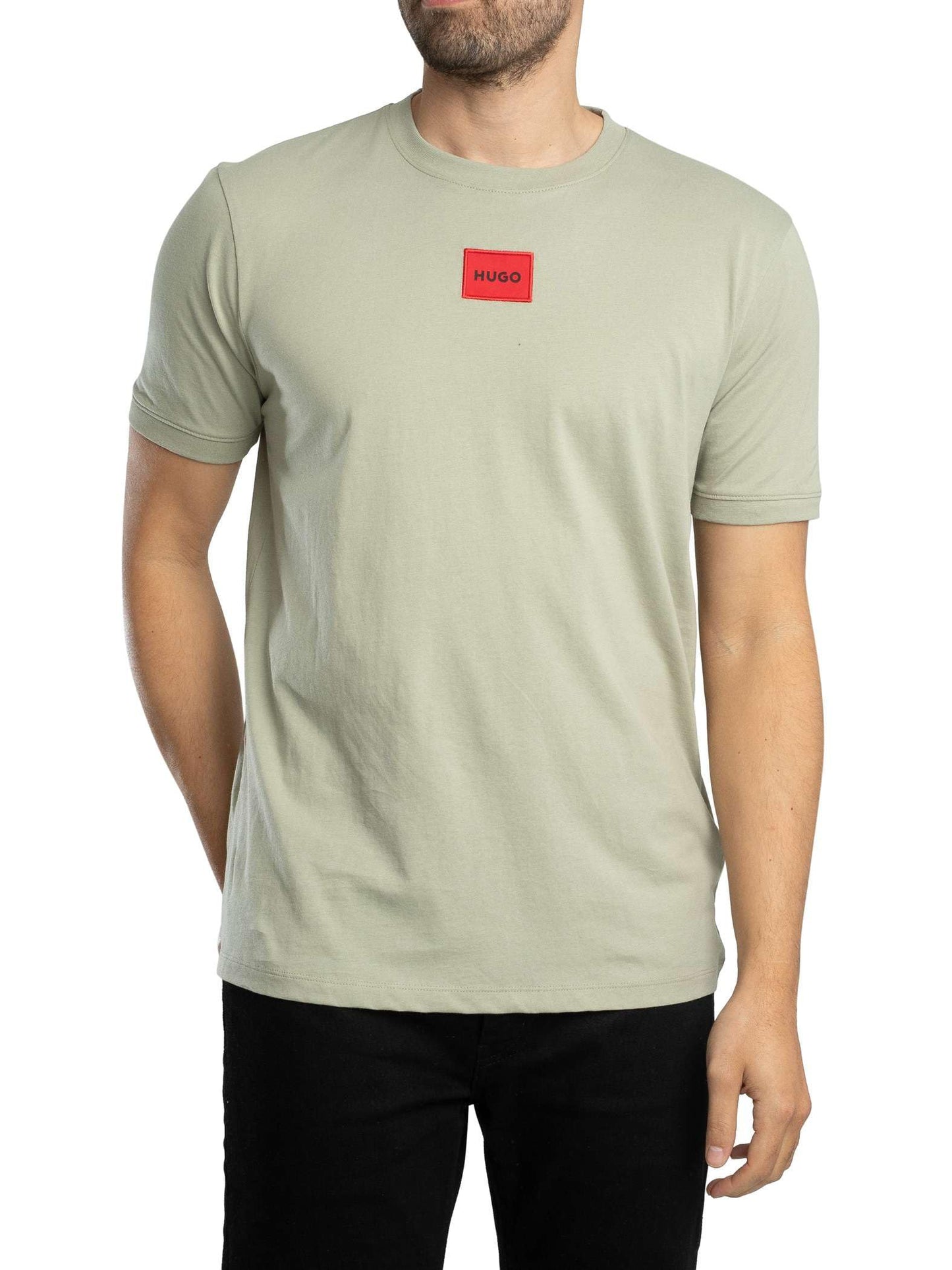 HOTHugo Mens Ribbed Crew Neck Regular Fit Center Logo T-Shirt